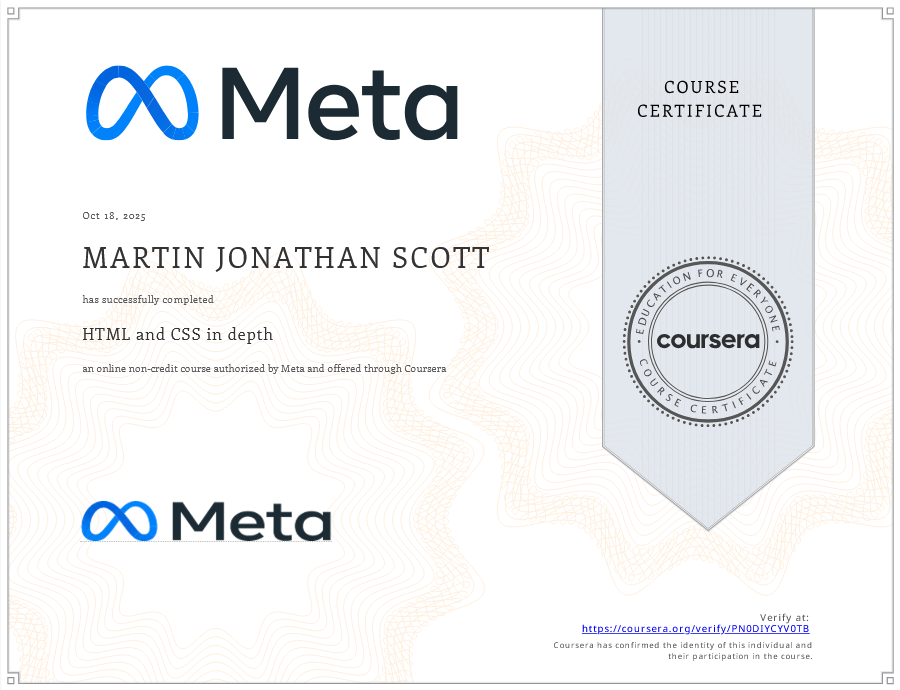 Meta HTML CSS in deep certification