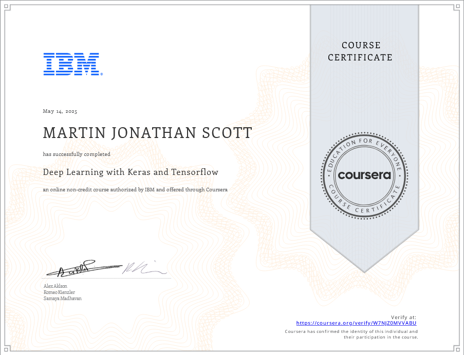 deep learning with keras and tensorflow certification