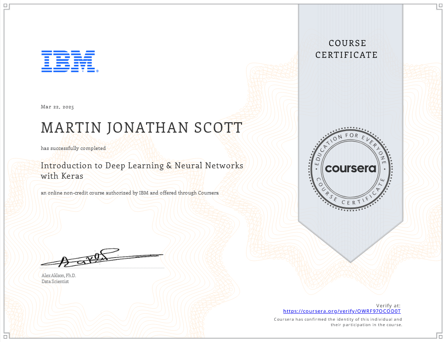 introduction to deep learning & neural-networks with keras certification