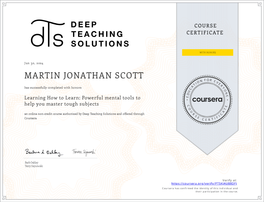 Learning how to learn certification