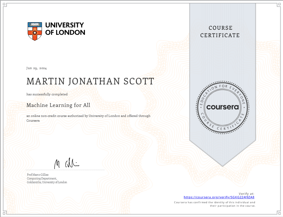 machine learning for all certification