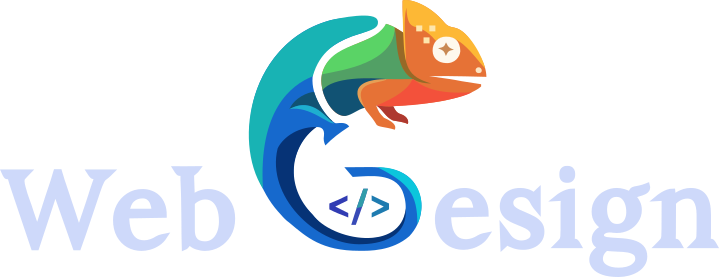 Logo of the web design website with a colorful chameleon