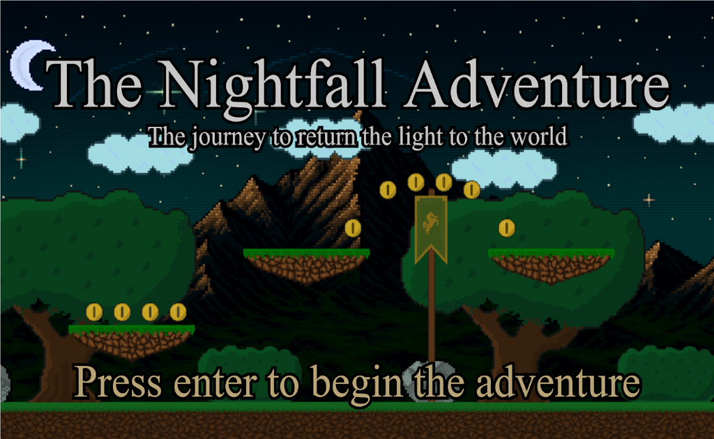 Screenshot of a pixel art video game with a nighttime forest background
